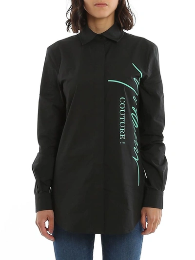 Moschino Signature Logo Cotton Shirt In Black