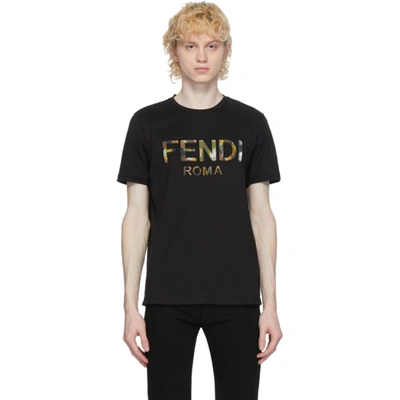 Fendi Mixed Print Embroidered Logo T-shirt Black