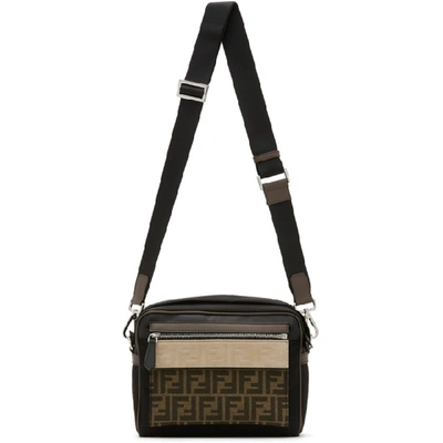 Fendi Colour-block Ff Motif Messenger Bag In Black,brown,beige