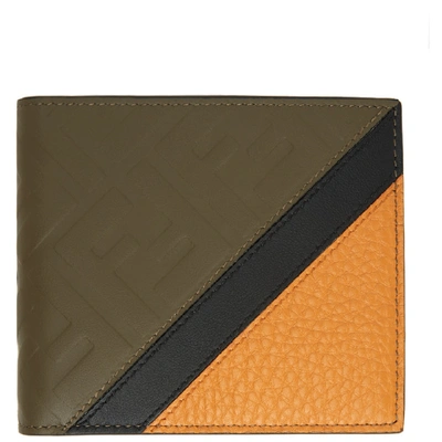 Fendi Colourblock Logo Embossed Wallet In Brown,orange,black