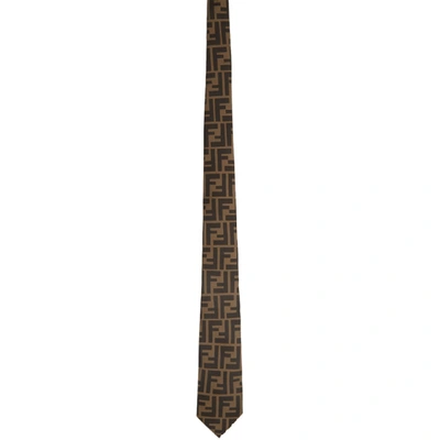 Fendi Ff Monogram Tie In Marron