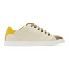 FENDI BEIGE & BROWN CANVAS LEATHER SNEAKERS