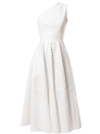 Alex Perry Rylan Crocodile-effect One-shoulder Midi Dress In White