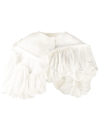 Comme Des Garçons Asymmetric Cropped Ruffle Shawl Top In White