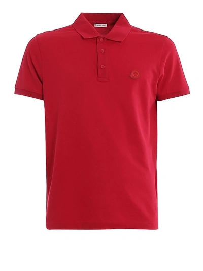 Moncler Rubber Logo Cotton Polo In Red