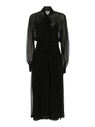 Saint Laurent Silk Dress With Studded Waist In Black
