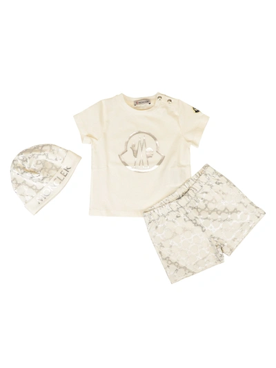 Moncler Kids' T-shirt Hat And Trousers In Cream