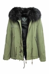 MR &AMP; MRS ITALY ARMY COTTON CANVAS MINI PARKA WITH DYED LAPIN FUR LINING,MP1003SC2C9000