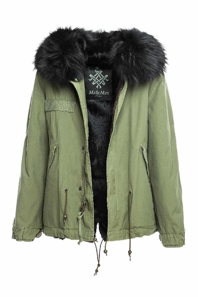 Mr &amp; Mrs Italy Army Cotton Canvas Mini Parka With Dyed Lapin Fur Lining In Black