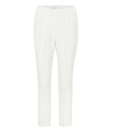 Brunello Cucinelli Classic Elastic Waist Silk Pull On Trouser In White