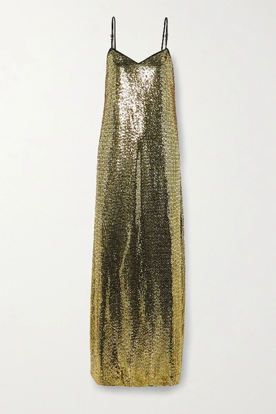 Gucci Patent Leather-trimmed Sequined Jersey Gown In Green