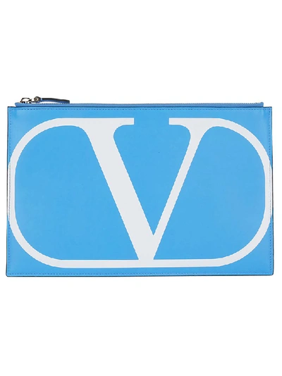 Valentino Garavani Vlogo Zipped Clutch In Blue