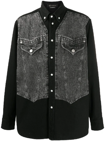 Versace Waistcoat Detail Button Down Shirt In Black