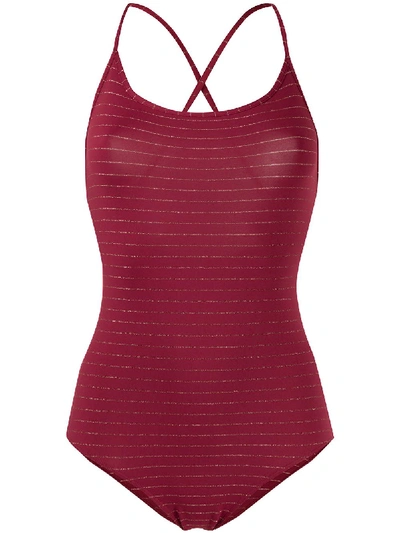 Apc Metallic Stripe Swimsuit In Red