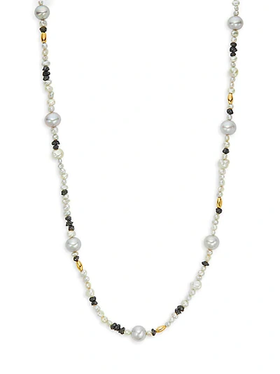 Gurhan 24k Yellow Gold 2-7mm Baroque Keshi Pearl & Black Diamond Beaded Necklace
