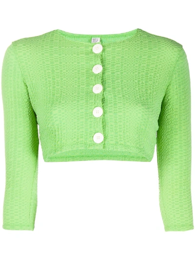 Lisa Marie Fernandez Textured Cropped Cardigan In Green