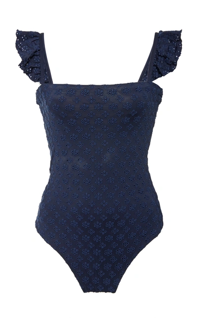 Agua By Agua Bendita Women's Nativa Nautico Broderie Anglaise Swimsuit In Navy