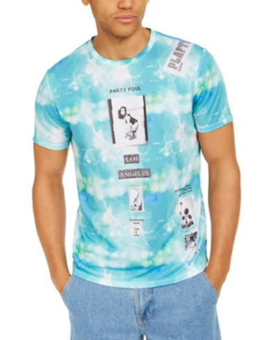 Guess Men's Tie-dye Collage Graphic T-shirt In Submerged Print Teal