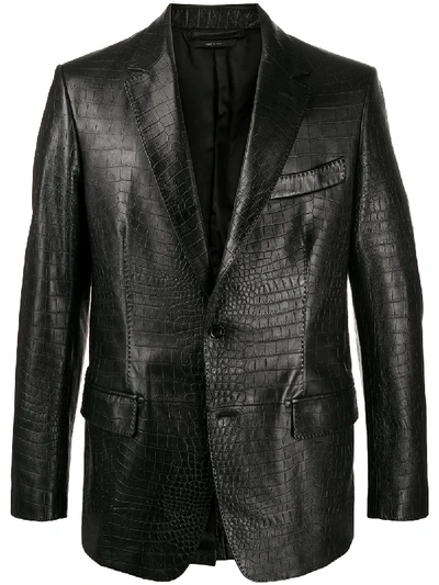 Tom Ford Croc-effect Leather Jacket In Black