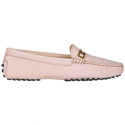 Tod's Gommino Driving Shoes In Reptile Printed Leather In Pink