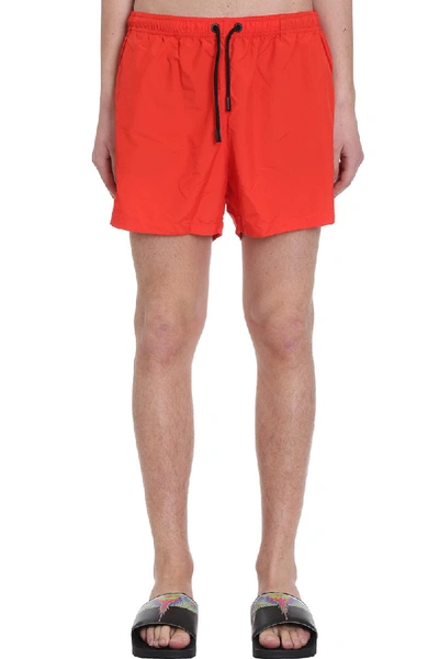 Marcelo Burlon County Of Milan Marcelo Burlon Red/black Cross Logo Swim Shorts In Orange