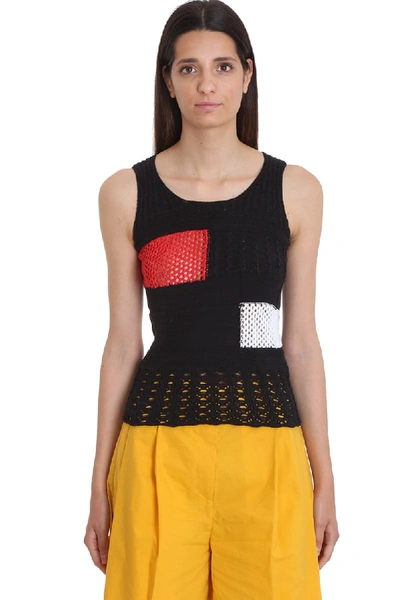 Maison Flaneur Colour Block Knitted Top In Black