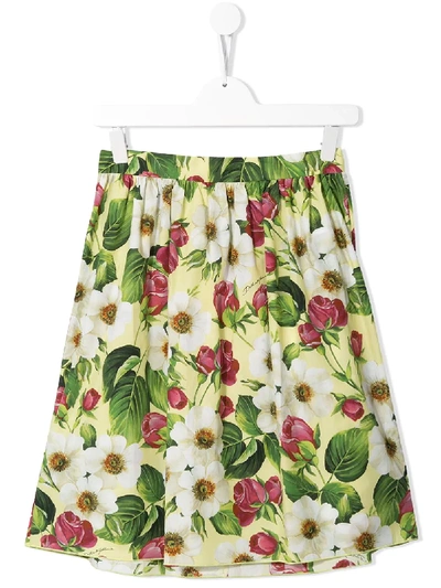 Dolce & Gabbana Kids' Floral-print Skirt In Green