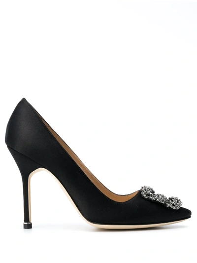 Manolo Blahnik 105mm Hangisi Swarovski Silk Satin Pumps In Black