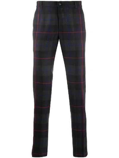Versace Plaid Straight-leg Trousers In Blue