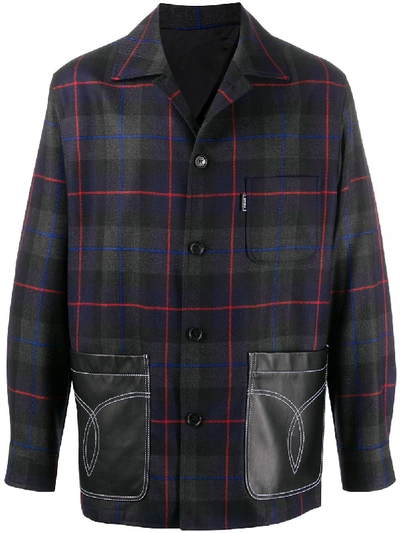 Versace Plaid Button-front Shirt In Blue