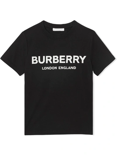 Burberry Babies' Logo Print Cotton T-shirt In Black