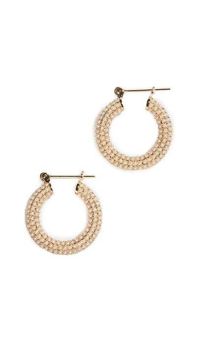 Luv Aj Pave Imitation Pearl Baby Amalfi Hoops In Gold