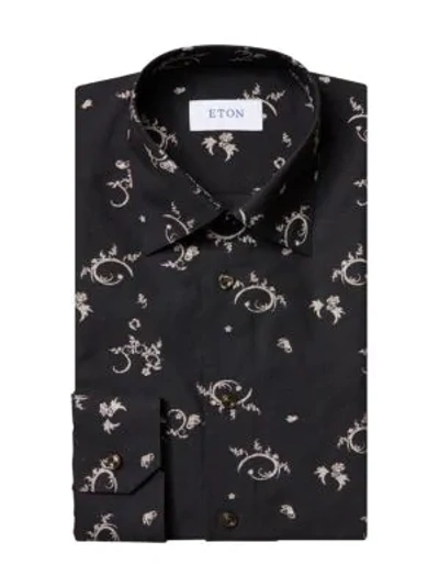 Eton Contemporary-fit Embroidered Dress Shirt In Black