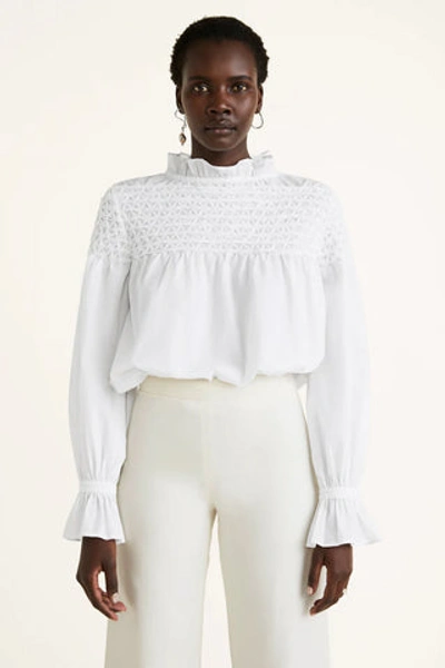 Merlette Majorelle White Smocked Cotton Blouse