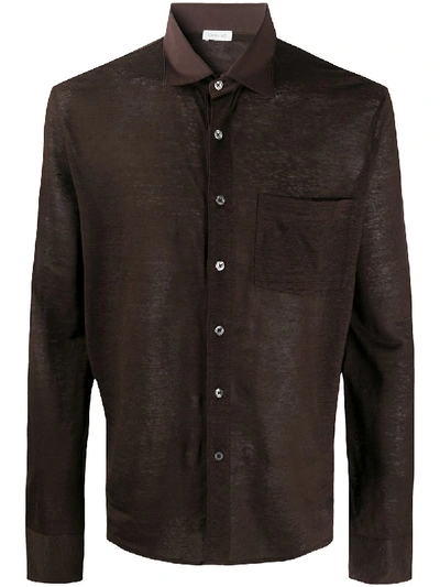 Caruso Long-sleeved Plain Shirt In Brown