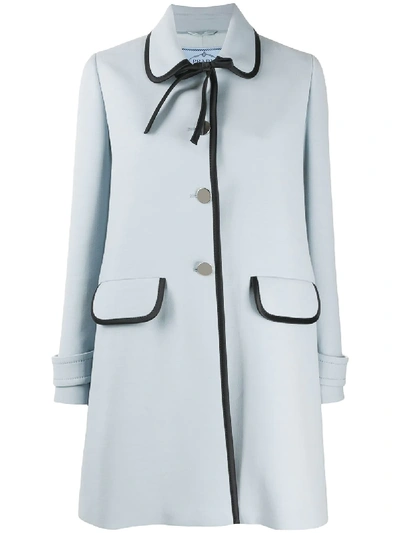 Prada Bow Collar Coat In Blau