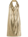 Bottega Veneta Mirror Crystal Embellished Halterneck Dress In Gold