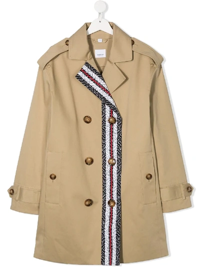 Burberry Teen Paneled Trench Coat In Neutrals