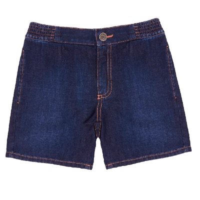 Gucci Kids' Embroidered Denim Shorts In Blue/multicolor