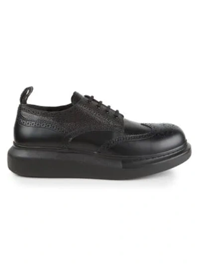 Alexander Mcqueen Exaggerated-sole Suede And Croc-effect Leather Brogues In Black
