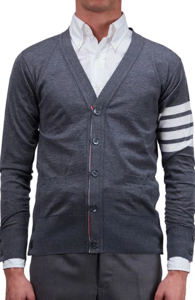 Thom Browne Classic 4-bar Merino Wool Cardigan In Grey