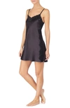 Ralph Lauren Lace Trim Satin Chemise In Black