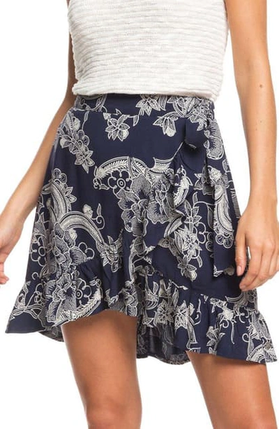 Roxy Faux Wrap Miniskirt In Mood Indigo Light Fairy