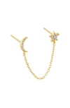 ADINAS JEWELS PAVE MOON & STAR DOUBLE STUD EARRING,N1439GLD