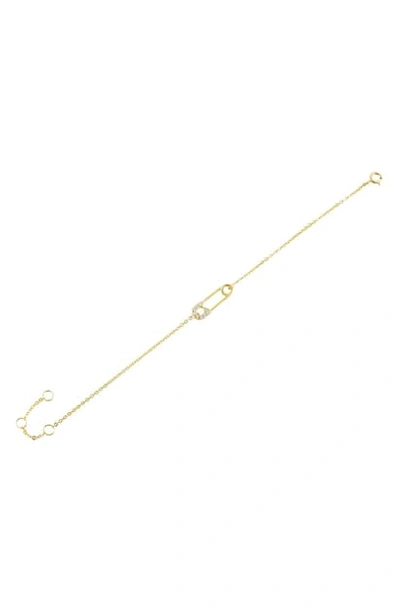 Adinas Jewels Cubic Zirconia Safety Pin Bracelet In Gold