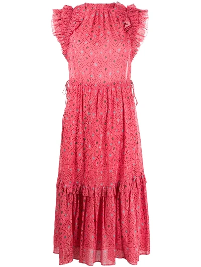 Ulla Johnson Ruched Spotted Print Dress In Pink
