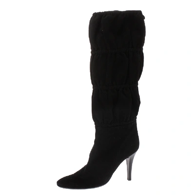 Pre-owned Roberto Cavalli Black Suede Knee High Tie Up Boots Size 40