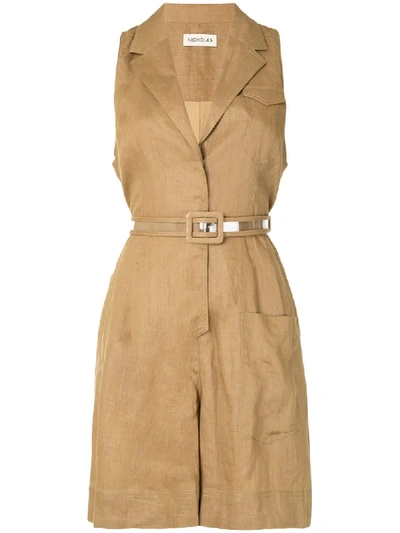 Nicholas Safari Style Playsuit In Brown