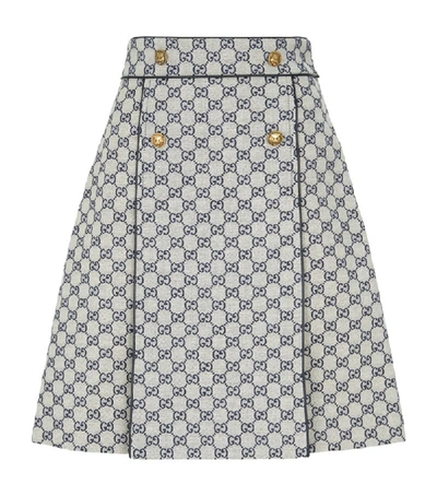 Gucci Gg Canvas A Line Skirt W/leather Piping In Multi,blue