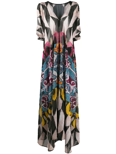 Afroditi Hera Draped Multi-pattern Maxi Dress In Neutrals